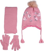 Kitti 3-Delig Winter Set | Muts (Beanie) met Fleecevoering - Sjaal - Handschoenen | 4-8 Jaar Meisjes | Sterren-01 (K2170-02)