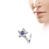 Neuspiercing flower 6top wit/blauw