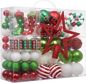 Kerstdecoratie | Kerstversiering | Kerstboomversiering | Kerstballen | 100 Stuks | Kunststof | Elfenthema | Rood\Groen\Wit | Verschillende Vormen | 4 Stijlen