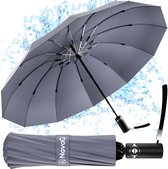 Storm Paraplu Opvouwbaar - Grijs - Polsband - Automatisch Uitklapbaar - Tot 100km p/u Windproof - 110 cm - 12 Panelen