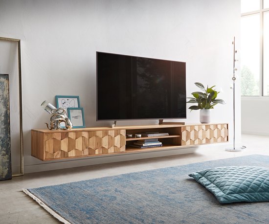 Tv-meubel Fevo acacia natuur 240 cm 4 deuren zwevend lowboard