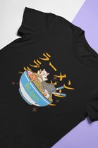 Cats Ramen Noodles T-Shirt | Japanese Kawaii Food | Neko | Anime Merchandise | Unisex Maat XL Zwart