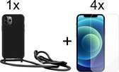 iPhone 13 Pro Max hoesje met koord zwart siliconen case - 4x iPhone 13 Pro Max screenprotector