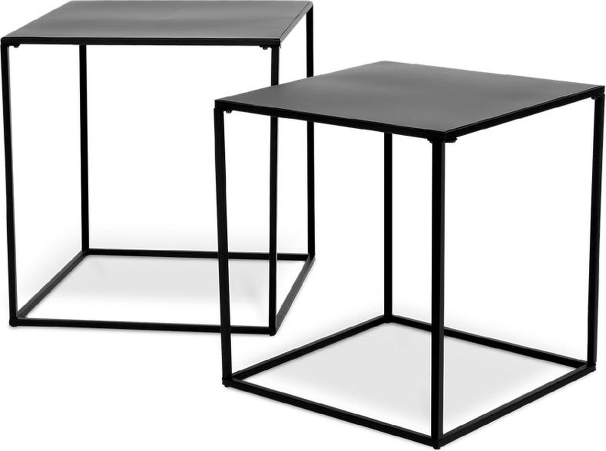 Kave Home Ronde Bijzettafel Hadar Set van 2 stuks, Mat glas - Zwart - T0600006