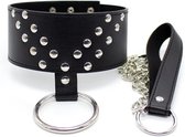 Nooitmeersaai - Dikke halsband met riem en ring - zwart