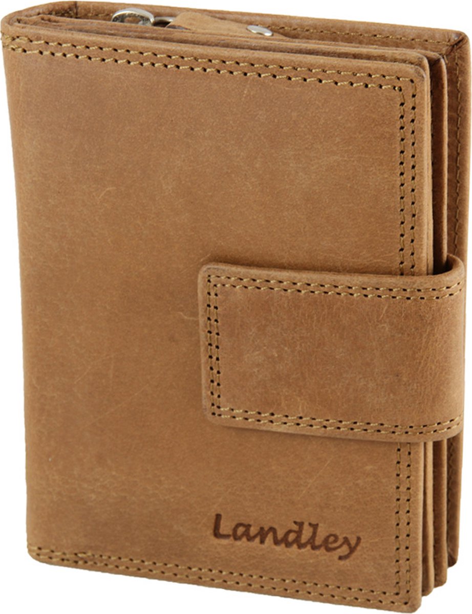 Landley Vintage Dames Rits Portemonnee met Clip - RFID Portefeuille - Pull-up Leer - Cognac Bruin