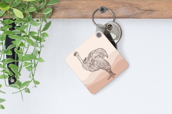Sleutelhanger - Uitdeelcadeautjes - Lijnillustratie van de struisvogel - Plastic