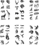 Washi Stickers Zwart-wit Dieren - 6 Vellen Met Stickers - US023 - Thema Dieren, Zwart-Wit, Bos, Vogels, Zoogdieren, Olifant - Bullet Journal - Stickers Voor Volwassenen - Scrapbook