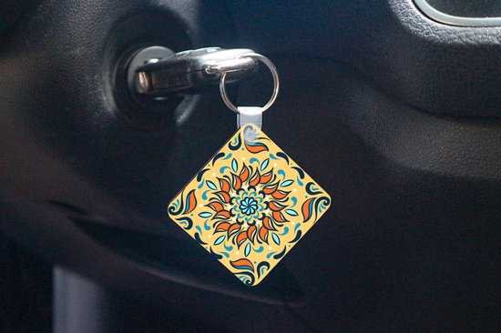 Porte-clés Motif carré 1: 1 - Motif carré d'un tournesol orange sur fond orange clair Porte-clés plastique - Porte-clés carré avec photo