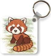 Sleutelhanger - Uitdeelcadeautjes - Illustratie van een rode panda in het gras - Plastic