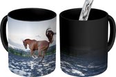 Magische Mok - Foto op Warmte Mokken - Koffiemok - Bokkend paard in de waterplassen - Magic Mok - Beker - 350 ML - Theemok