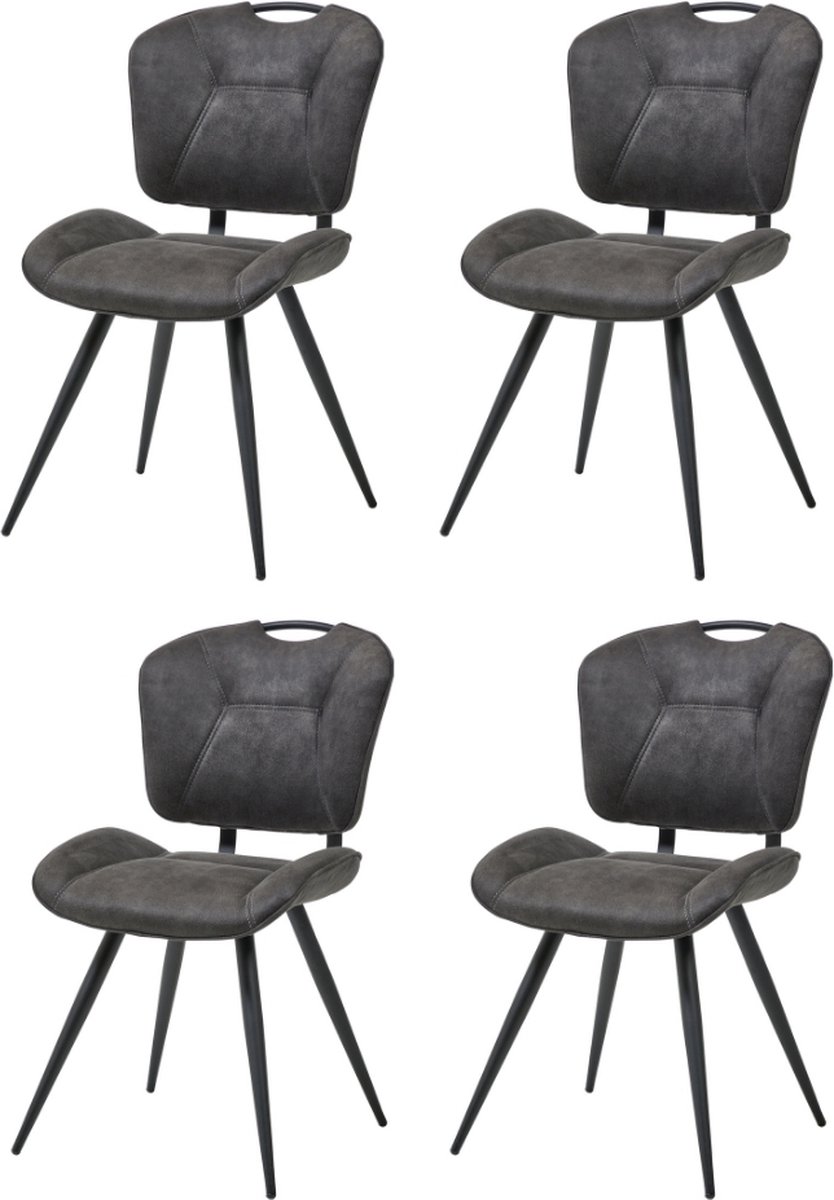 WAYS. – Moderne Matstoffen eetkamerstoelen – Grijs – Met handige rug hendel – Houten poten – 4 stuks