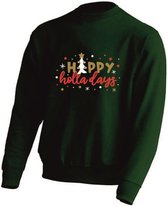 DAMES Kerst sweater -  HAPPY HOLLA DAYS - kersttrui - GROEN - large -Unisex