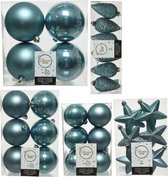 Kerstversiering kunststof kerstballen/hangers ijsblauw 6-8-10 cm pakket van 62x stuks - Kerstboomversiering