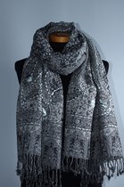 Wollen geborduurde sjaal en omslagdoek Donkergrijs 72 x 185 cm