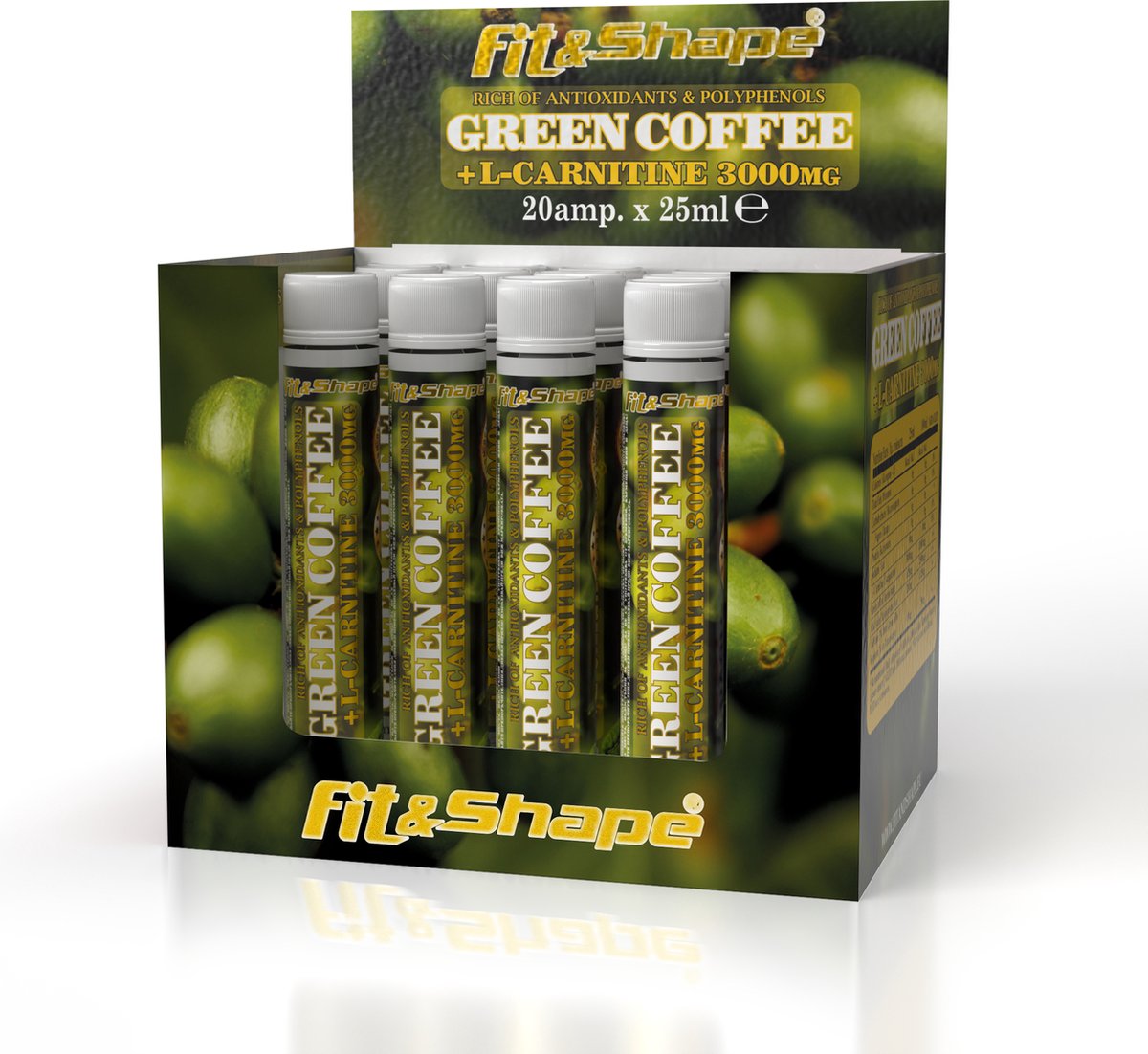 fitshape l carnitine green tea extract Fit&Shape L-carnitine 3000mg liquid 25ml (met groene koffie extract) 20x 25ML L-Carnitina Tartrate, 90 cápsulas flavour:Orange Crush Dry skin