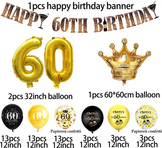 6 Ballons anniversaire 60 ans - Décoration - Article et décoration