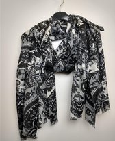 Lange dames sjaal Elise paisleymotief zwart grijs