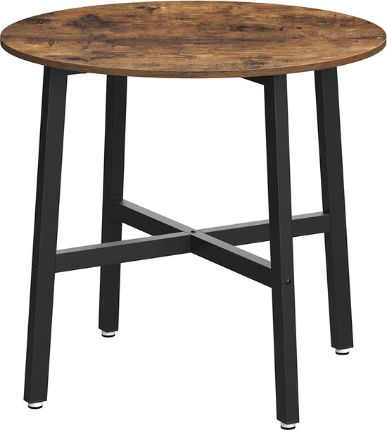 FURNIBELLA - Eettafel klein, ronde keukentafel, voor woonkamer, kantoor, 80 x 75 cm (Ø x H), industrieel ontwerp, vintage bruin-zwart KDT080B01