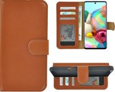 Hoesje Samsung Galaxy A52 - 5G - Bookcase - Hoesje Samsung A52s 5G - Wallet Book Case Echt Leer Cognac Bruin Cover