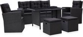 Decoways - 6-delige Loungeset met kussens poly rattan zwart