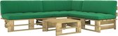 Decoways - 4-delige Loungeset pallet met kussens groen geïmpregneerd hout