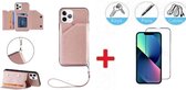 2-in-1 Luxe PU Lederen Wallet Hoesje Met Full Cover Tempered Glass Screenprotector Geschikt Voor   Apple iPhone 13 (6.1 Inch) - Portemonnee Back - Kaarthouder Card Case Met Pasjes Houder - Ba