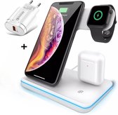 3in1 Qi Wireless Charger – Draadloze oplader – 15W – Bureaulader incl.Quick Charge 3.0 Adapter – Draadloos oplaadstation geschikt voor iPhone - iWatch - Airpods - Galaxy - alle Qi-