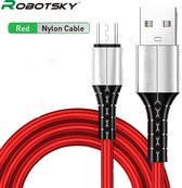 Robotsky - Nylon Micro-USB Kabel - 1 Meter - Rood
