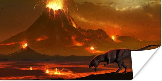 Poster Dino - Vulkaan - Lava - Illustratie - Kinderen - Jongens - Kids - 120x60 cm
