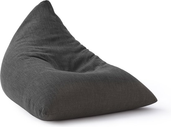 Lumaland Indoor linnen zitzak, driehoekige comfortabele zitzak voor binnen, 370 l vulling, 150 x 100 x 100 cm, linnenlook en feel, grijs