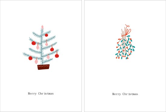Fabrique a la Carte Kerstkaarten Set 'Christmas Mistletoe' - 14 Kaarten - Duurzame enkele kaarten
