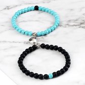 Armband set met magneet | Koppel armband | Turquoise - Zwart kralen | Armband dames - Armband heren - Romantisch cadeau - Vriendschap armband