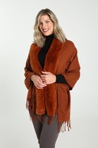 Cassis Dames Effen poncho in bont - Poncho - Maat One Size