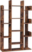 FURNIBELLA - vormige boekenplank in de vorm van een boom, staande plank met 13 vakken, opbergrek, 86 x 25 x 140 cm, met afgeronde hoeken, vintage bruin LBC67BXV1