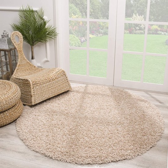 Loca Shaggy Vloerkleed Beige - 200 CM - Vloerkleed Hoogpolig - Tapijt Woonkamer, Slaapkamer