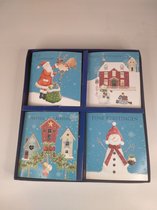 24 luxe kerstkaarten-kerst- en nieuwjaarskaarten met enveloppen- Dubbele kaarten met enveloppen - Blauw