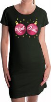 Fout kerst jurkje fuchsia-roze kerstballen zwart - dames - Kerst kleding / outfit / dress XL