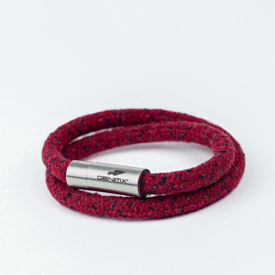 DenimX - Armband van gerecyclede denim (dubbel) - kleur RUBY (donker rood) - Maat S (polsmaat 15 - 16 cm)