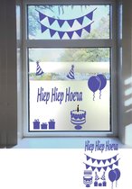 Raam sticker  Verjaardag  - Happy birthday - Kids - Kinderen -  Hoera -Feest - Statische Herbruikbaar Kleur Blauw