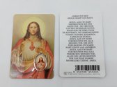 Geplastificeerd bidprentje van Heilig Hart Jezus met medaille en gebed 8,5 x 5,5 cm