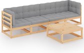 vidaXL 5-delige Loungeset met kussens massief grenenhout