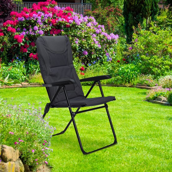 gepolsterde campingstoel - verstelbaar - 107 x 60 x 68 cm - comfortabele tuinstoel - 2 niveaus - grijs van Merkloos — afbeelding 5