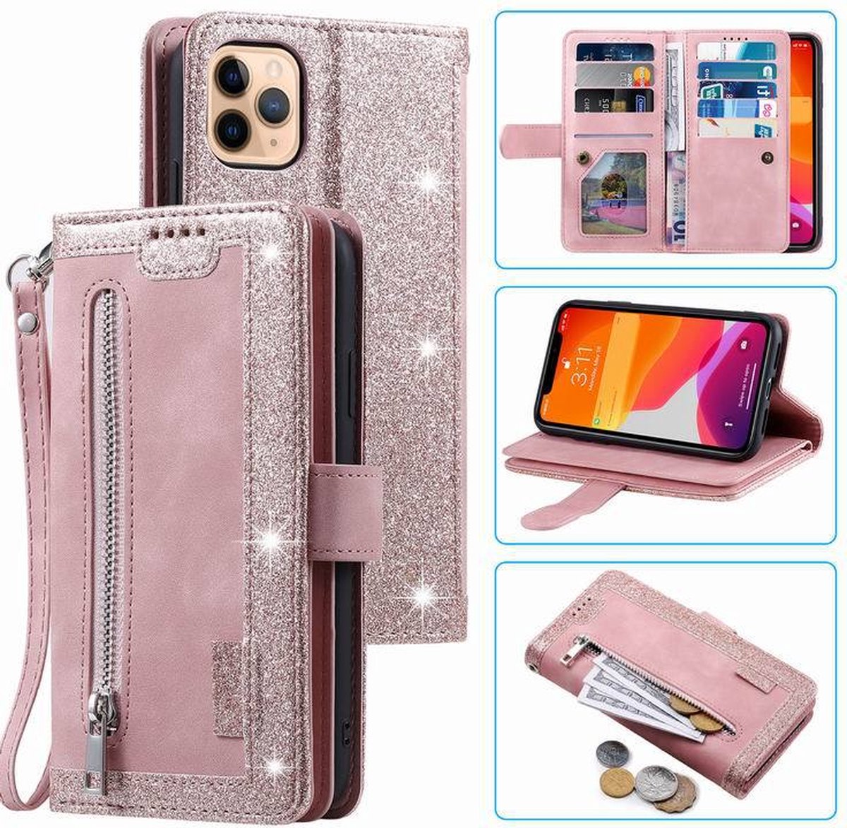 Book Case Apple iPhone 13 Mini Lederen Telefoonhoesje Wallet Roze