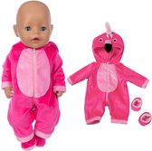 Dolldreams | Poppenkleding - Roze dieren Flamingo pakje voor pop tot 43CM geschikt voor Baby Born