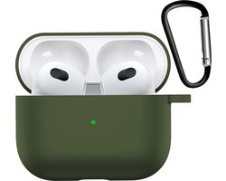 Hoesje - Geschikt voor Apple AirPods 3 - met Clip - Siliconen Hoes - Silicone Case Cover - Donkergroen