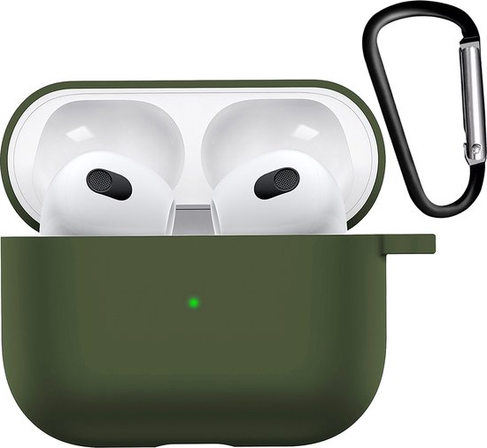 Étui en Siliconen pour AirPods 3 Vert foncé - Étui pour AirPods 3 avec crochet - Étui adapté à l'étui Apple AirPods 3 - Vert foncé