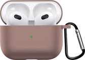 Airpods 3 Hoesje Case Siliconen Hoes Geschikt voor Apple AirPods 3 Case Hoesje Met Clip - Beige