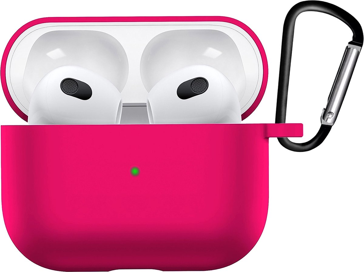 Case Geschikt voor AirPods 3 Hoesje Siliconen Hoes Cover - Hoes Geschikt voor Apple AirPods 3 Case Siliconen - Donkerroze