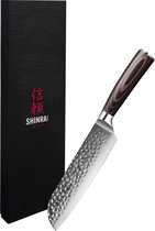 Shinrai Japan™ -  Hammered RVS Series - Klein santoku mes 13 cm - Geleverd in luxe geschenkdoos